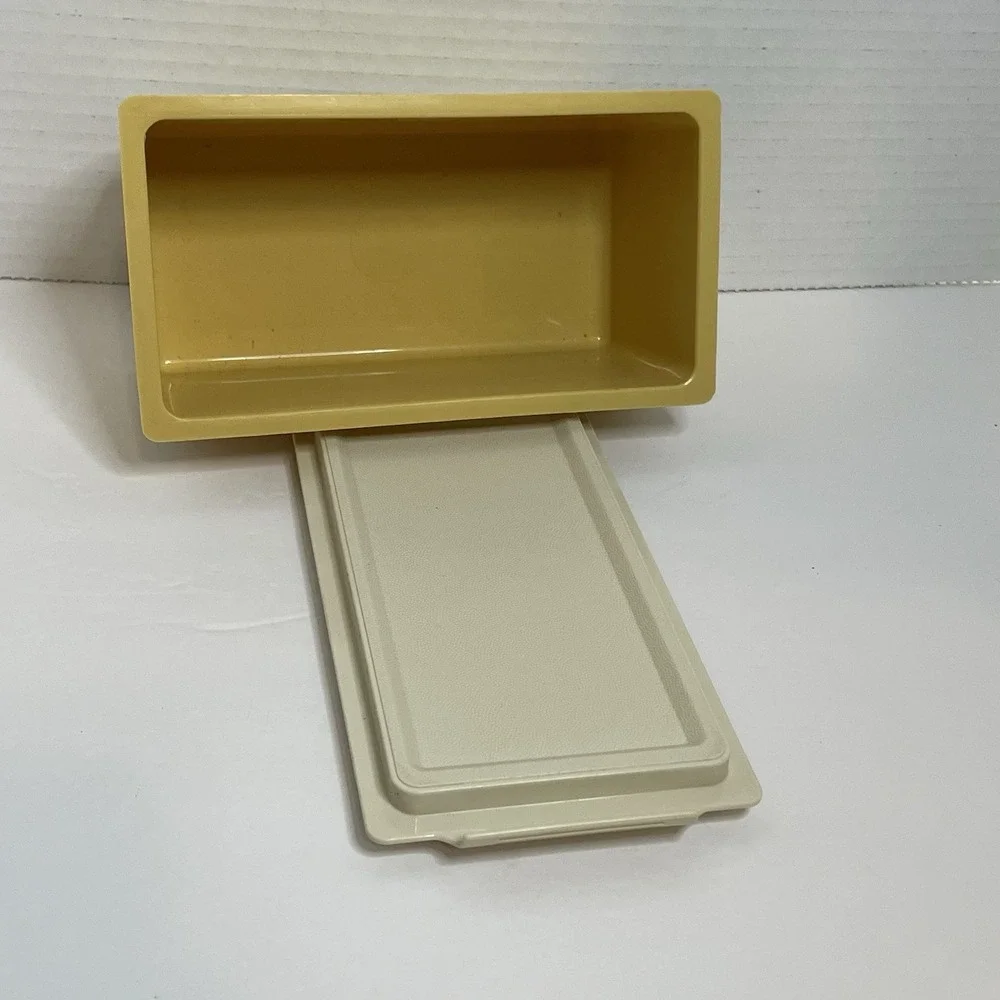 Tupperware 1 Pound Butter Dish Keeper Harvest Gold Top Almond Base Vintage